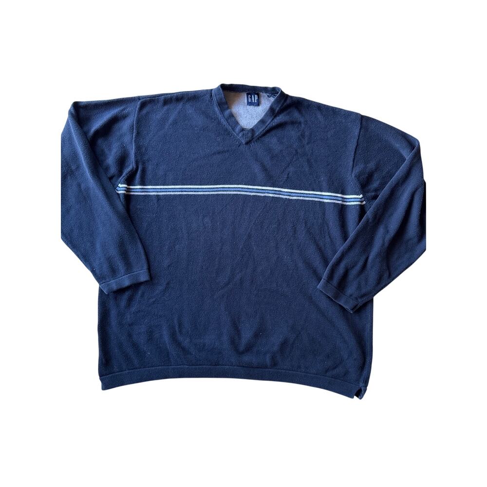 Vintage 90s Gap Mens XL Navy Stripe V Neck Sweater Oversized Boxy Skater